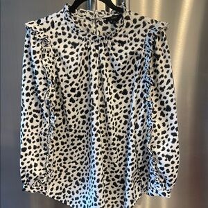 J. Crew Black and White Puff Sleeve Blouse with Bib Collar